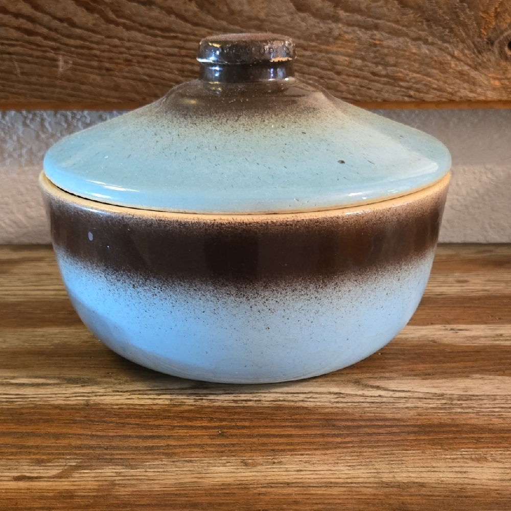 Ceramic Blue and Brown Lidded Bowl